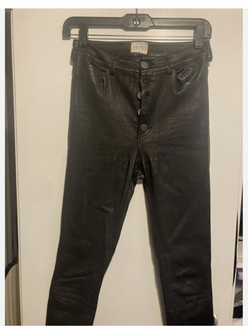 Alice + Olivia Womens Lamb Leather High Rise Leggings Black Buttons Fly Size 0